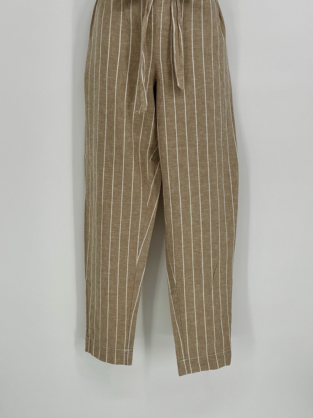 beachlunchlounge Linen Blend Striped Paperbag Waist Pants Brown White Medium